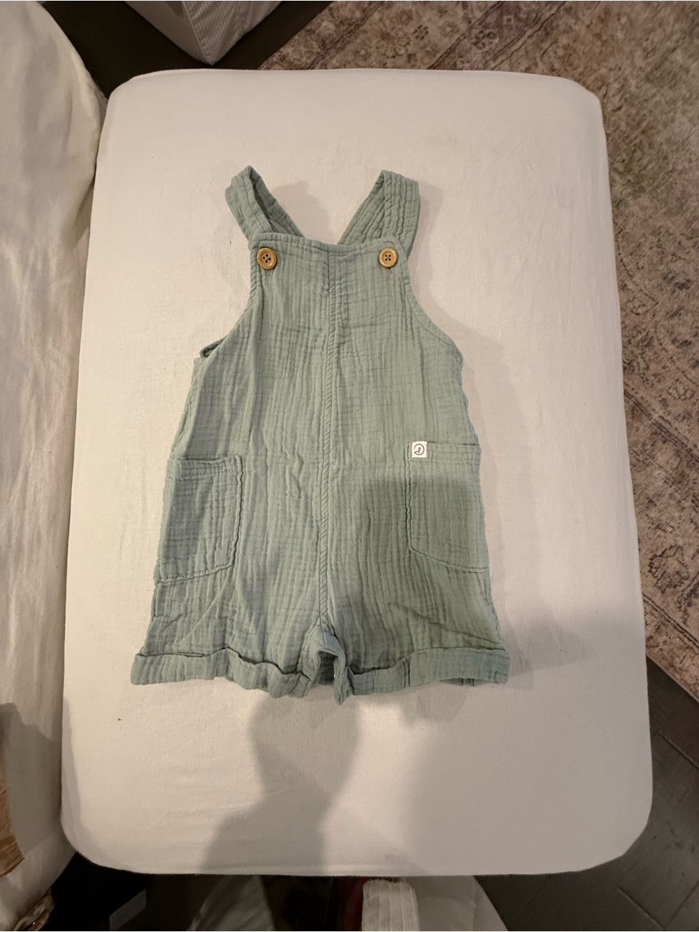 Soft Sage Green Cotton Gauze Kids Romper with Adjustable Straps
